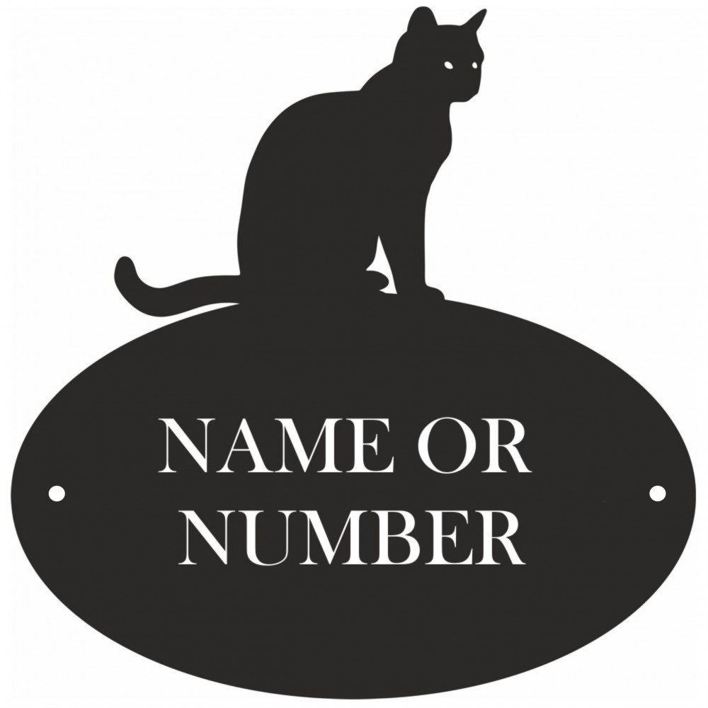 Cat Metal Oval House Plaque 